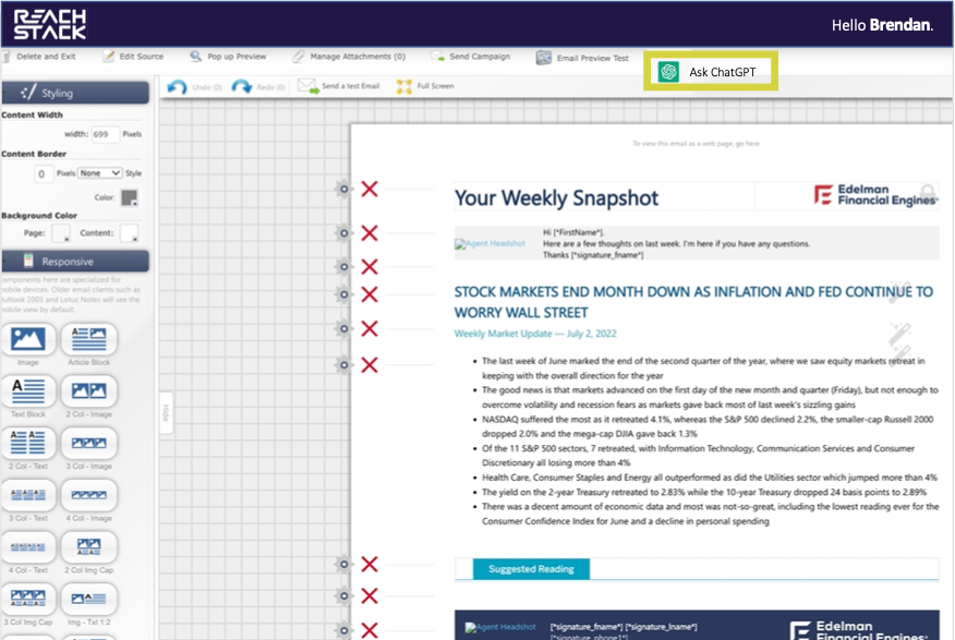 Example of how ChatGPT makes communication easy for Financial Advisor using ReachStack